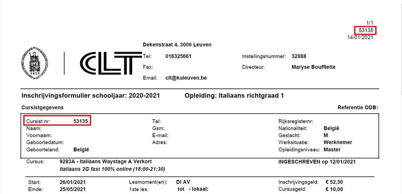 Cursistnummer
